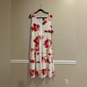 Floral Sleeveless Dress - Red and Cream
